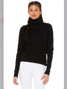 ALO Yoga Black Ribbed Collar Pullover